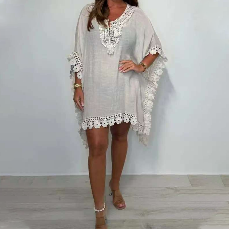 Women's V-Neck Solid Color Mini Dress