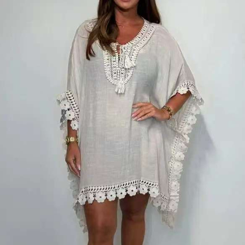 Women's V-Neck Solid Color Mini Dress
