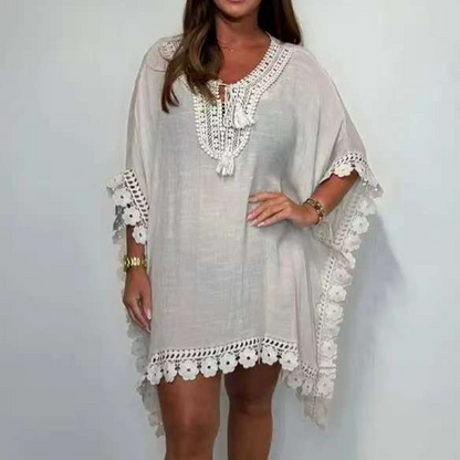 Women's V-Neck Solid Color Mini Dress