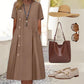 Women's dress with short sleeves and a decorative button
