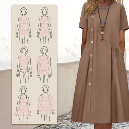 Women's dress with short sleeves and a decorative button