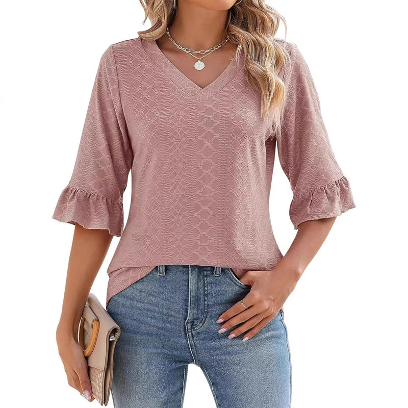 ❤️2025 New Products❤️Women's Elegant Ruffle Sleeve V-Neck Tops