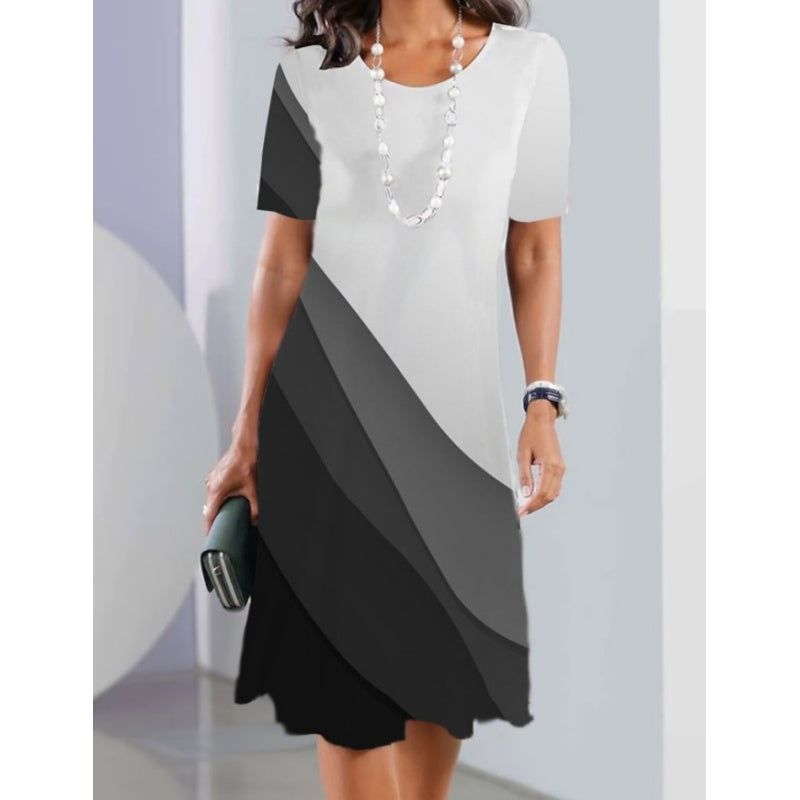 Women's Casual Loose Floral 3D Digital Printed Round Neck Dresses