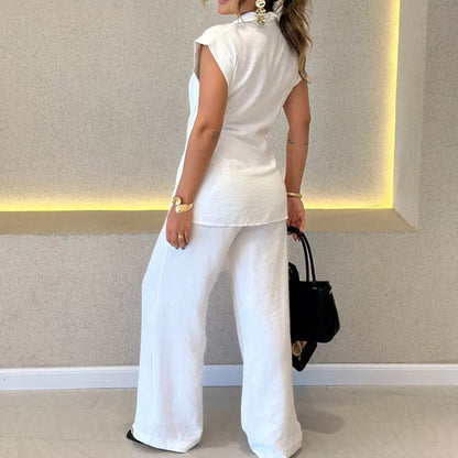 Elegant Waisted Top & Casual Pants Set