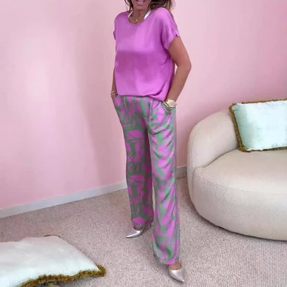 Top & Printed Wide-Leg Pants 2-Piece Set