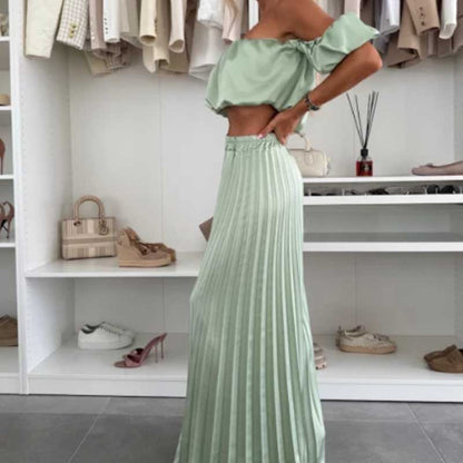 💖LAST DAY SALE 50% OFF💖Women’s Sexy Solid Color Top Wide Leg Pants Two Pieces Set