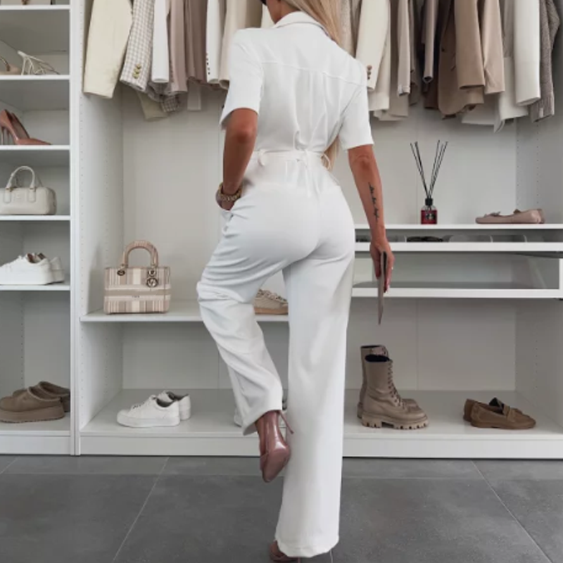 Women’s Button-Down Jumpsuit with Waist Tie