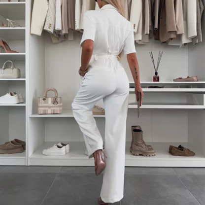 Women’s Button-Down Jumpsuit with Waist Tie