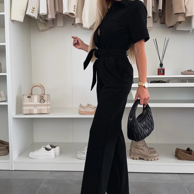 Women’s Button-Down Jumpsuit with Waist Tie