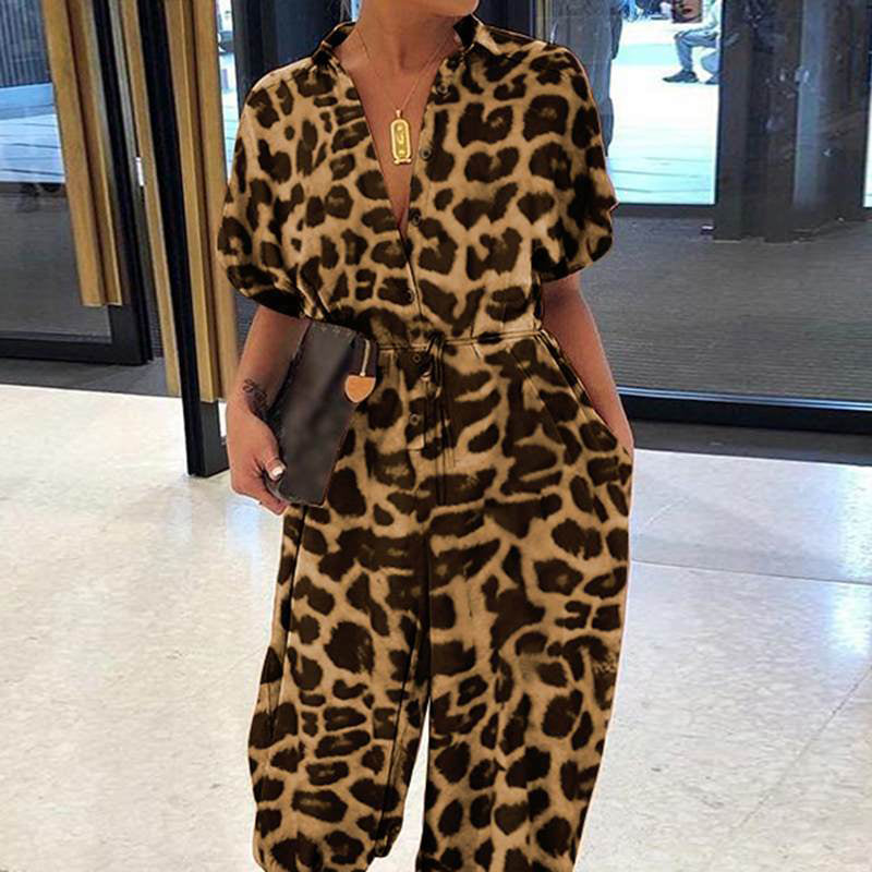 💖LAST DAY SALE 50% OFF💖Women's Casual Loose Short Sleeve Button Up Jumpsuit