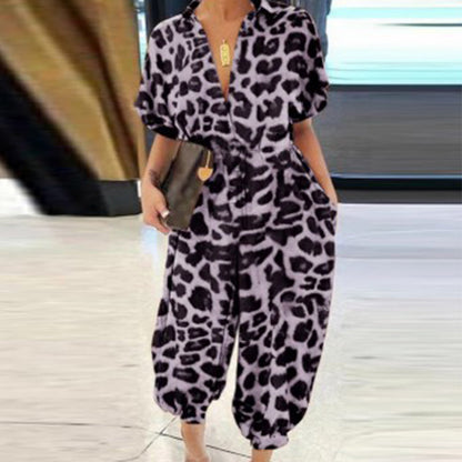💖LAST DAY SALE 50% OFF💖Women's Casual Loose Short Sleeve Button Up Jumpsuit