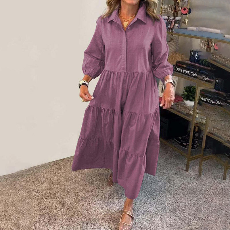 Women's Casual Lapel Puffy Shirt Dress