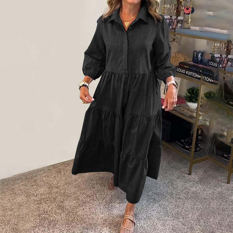 Women's Casual Lapel Puffy Shirt Dress
