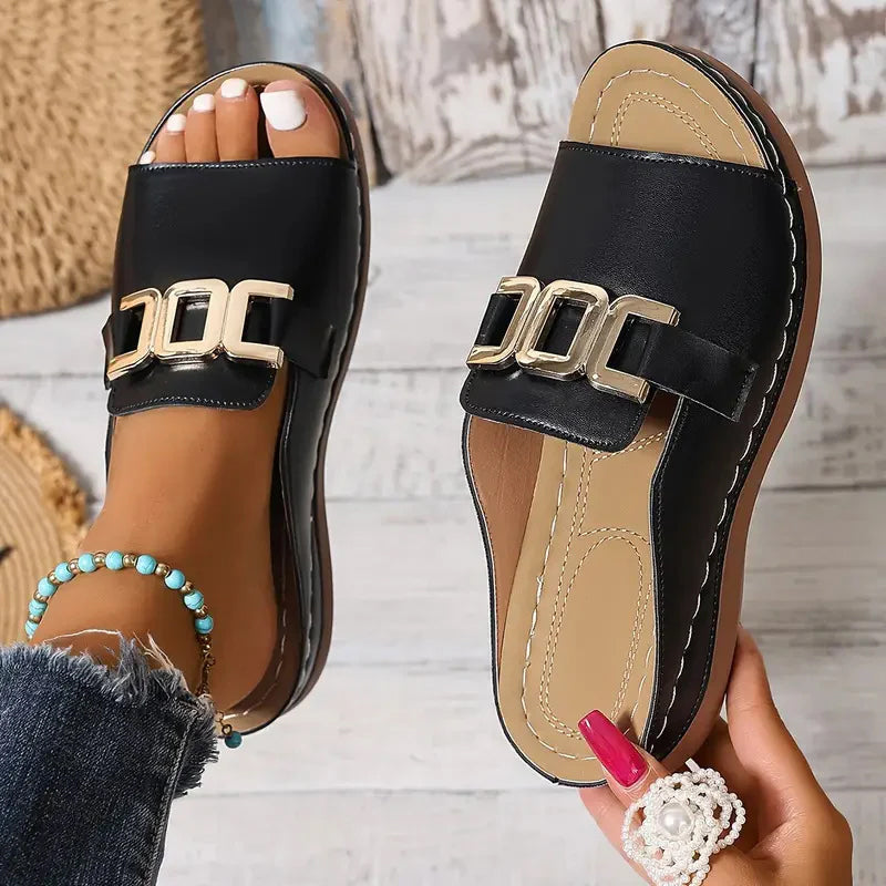 🔥Last Day Promotion 50%OFF 🏖️Artificial Leather Open Toe Slippers