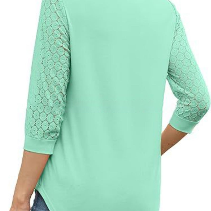 🔥Women's Casual V-Neck Lace 3/4 Length Sleeve Top