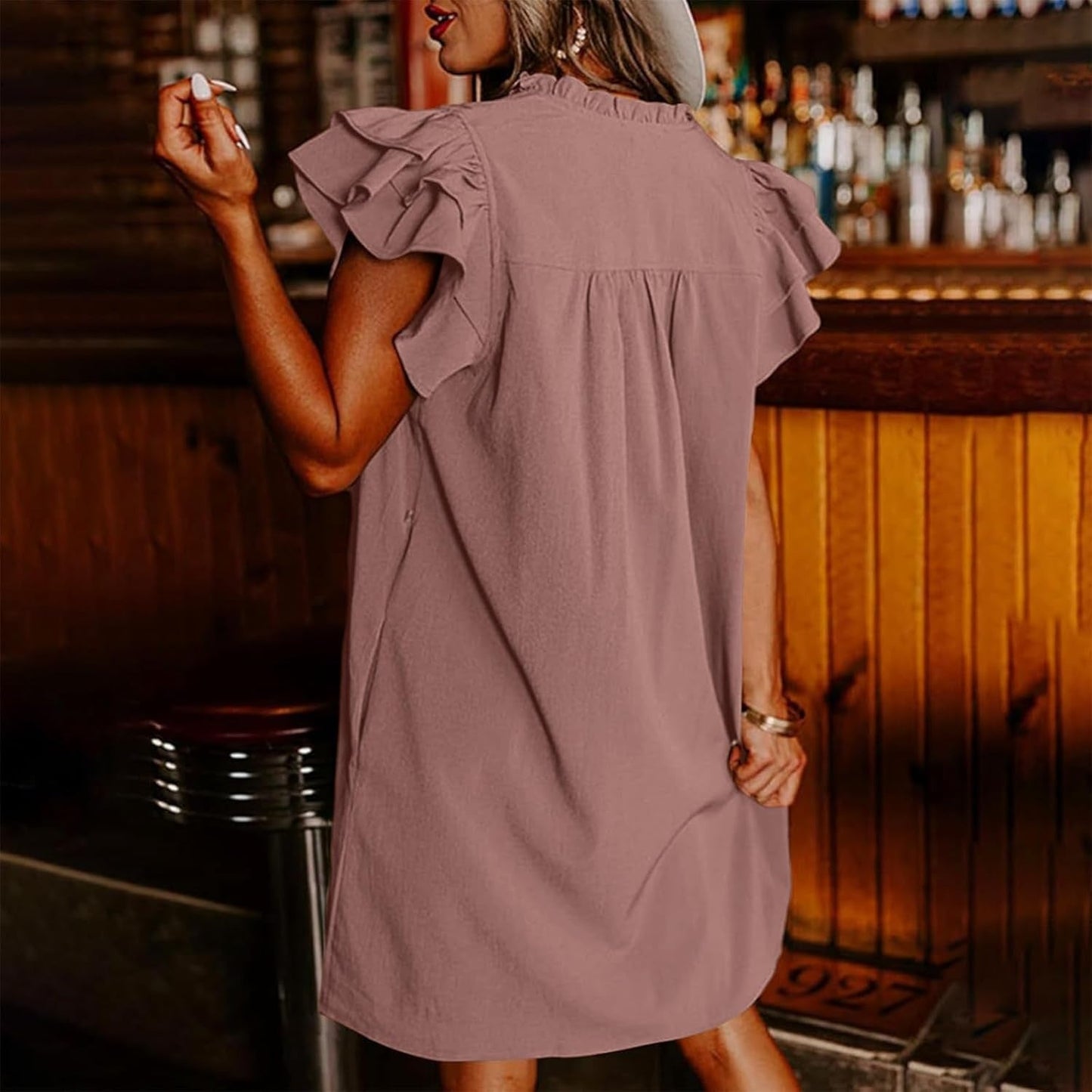 Women's Casual V-Neck Ruffle Pleated Dress