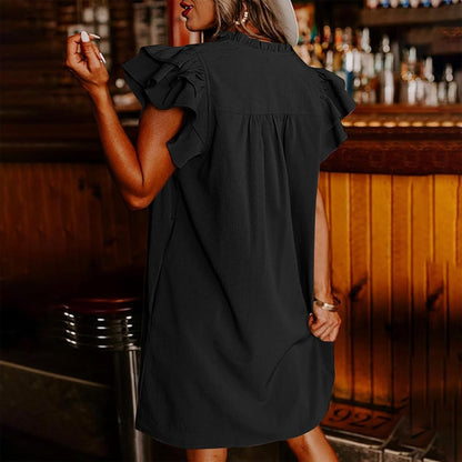 Women's Casual V-Neck Ruffle Pleated Dress