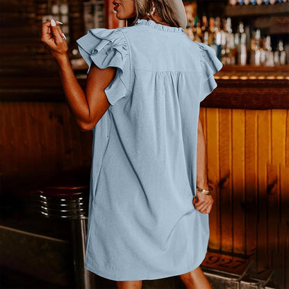 Women's Casual V-Neck Ruffle Pleated Dress