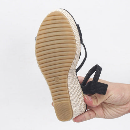 Women's Open-Toe Wedge Sandals with Buckle Strap