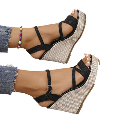 Women's Open-Toe Wedge Sandals with Buckle Strap