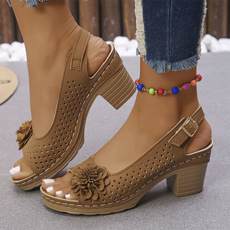 Women's Casual Floral Hollow Out Slope Heel Sandals