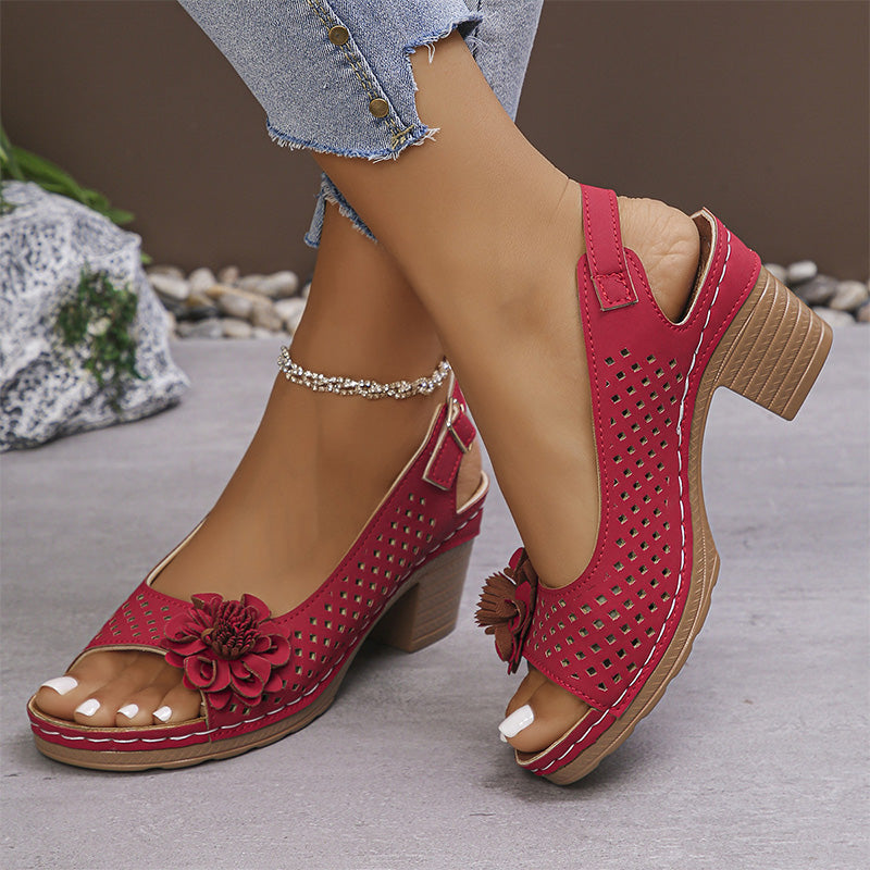 Women's Casual Floral Hollow Out Slope Heel Sandals