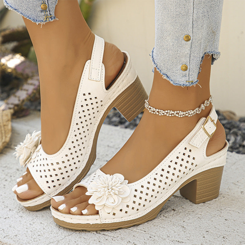 Women's Casual Floral Hollow Out Slope Heel Sandals