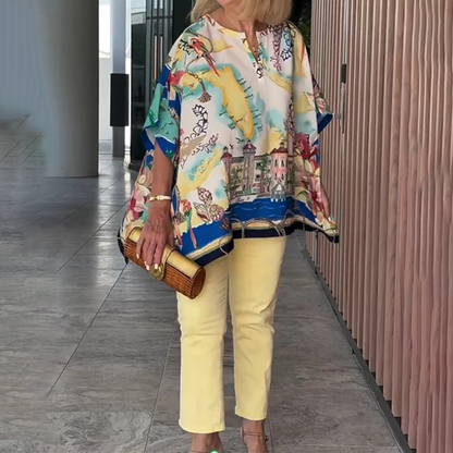Women's Elegant Loose Printed V-Neck Tops