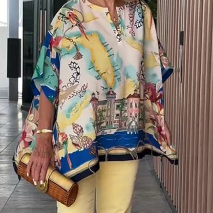 Women's Elegant Loose Printed V-Neck Tops