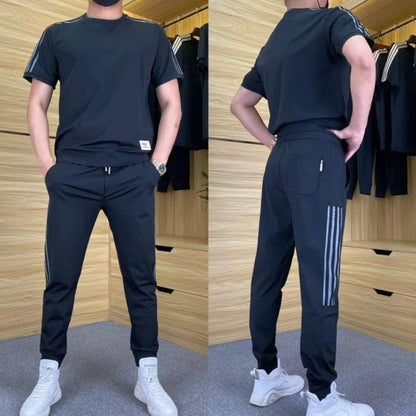 🍃Men's High Stretch Short Sleeve Top & Jogging Pants 2-Piece Set