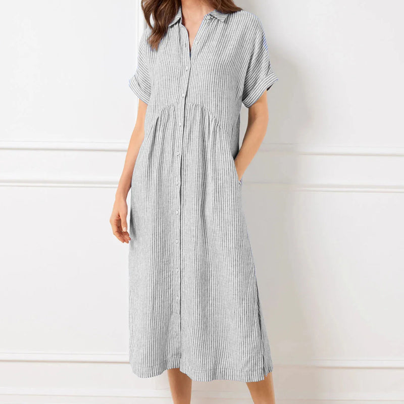 🎁New arrival 50% OFF💥Striped Lapel Button Down Shirt Dress | With Functional Pockets