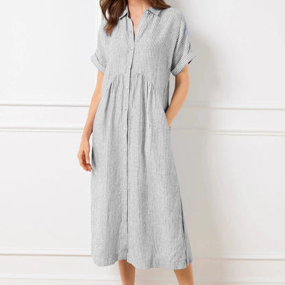 🎁New arrival 50% OFF💥Striped Lapel Button Down Shirt Dress | With Functional Pockets