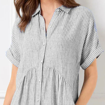 🎁New arrival 50% OFF💥Striped Lapel Button Down Shirt Dress | With Functional Pockets