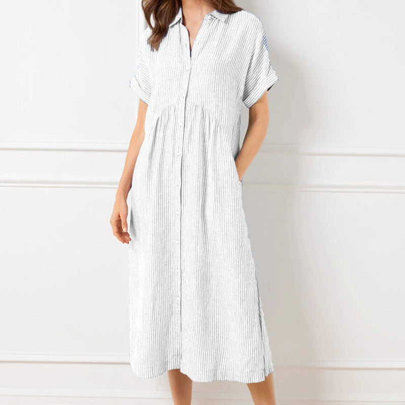 🎁New arrival 50% OFF💥Striped Lapel Button Down Shirt Dress | With Functional Pockets