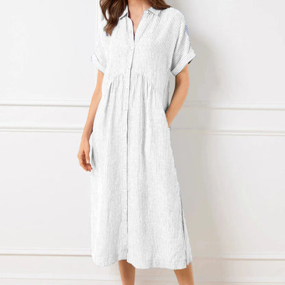 🎁New arrival 50% OFF💥Striped Lapel Button Down Shirt Dress | With Functional Pockets