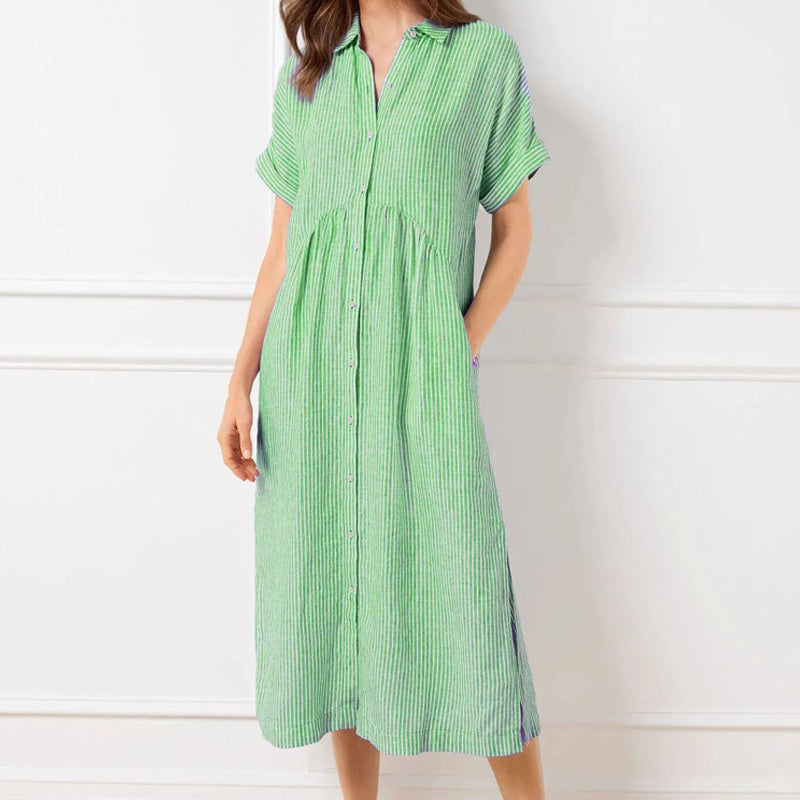 🎁New arrival 50% OFF💥Striped Lapel Button Down Shirt Dress | With Functional Pockets