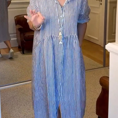 🎁New arrival 50% OFF💥Striped Lapel Button Down Shirt Dress | With Functional Pockets