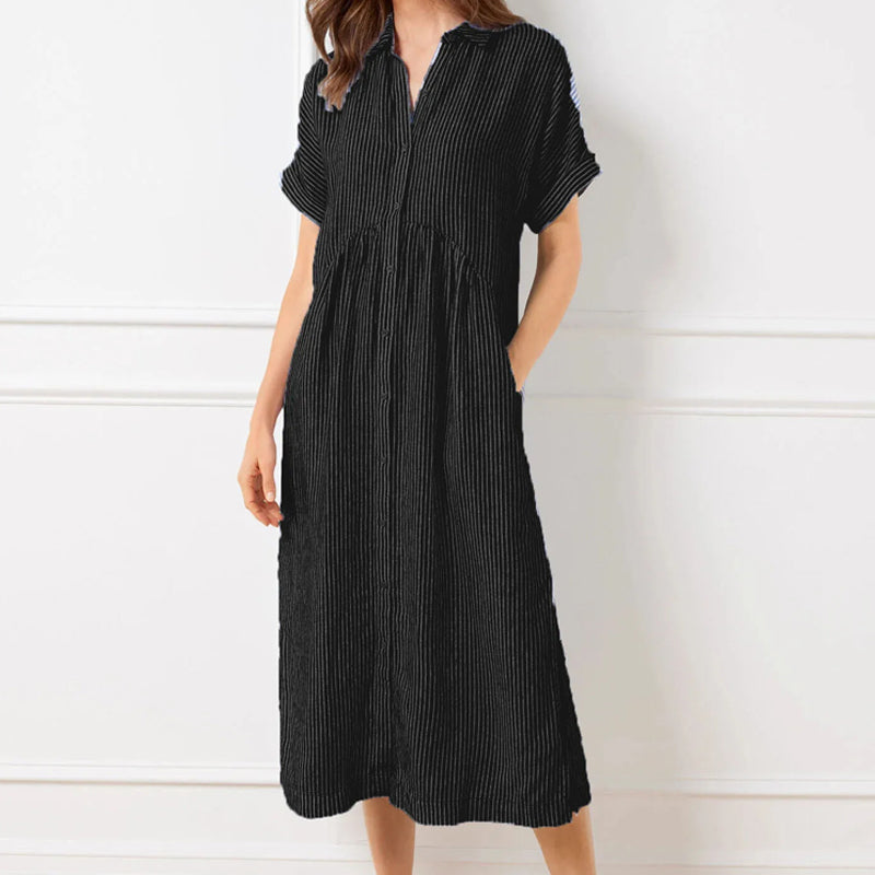 🎁New arrival 50% OFF💥Striped Lapel Button Down Shirt Dress | With Functional Pockets