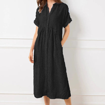 🎁New arrival 50% OFF💥Striped Lapel Button Down Shirt Dress | With Functional Pockets