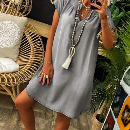 ⏳Time-limited Special⏰Women's Denim V-Neck Short Sleeve Dress
