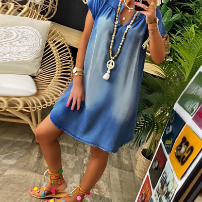 ⏳Time-limited Special⏰Women's Denim V-Neck Short Sleeve Dress