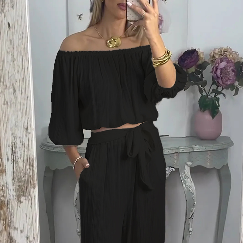 💥2025 New Product💥💃Women's Off-The-Shoulder Top & Pants Set - Fashionable and Cool