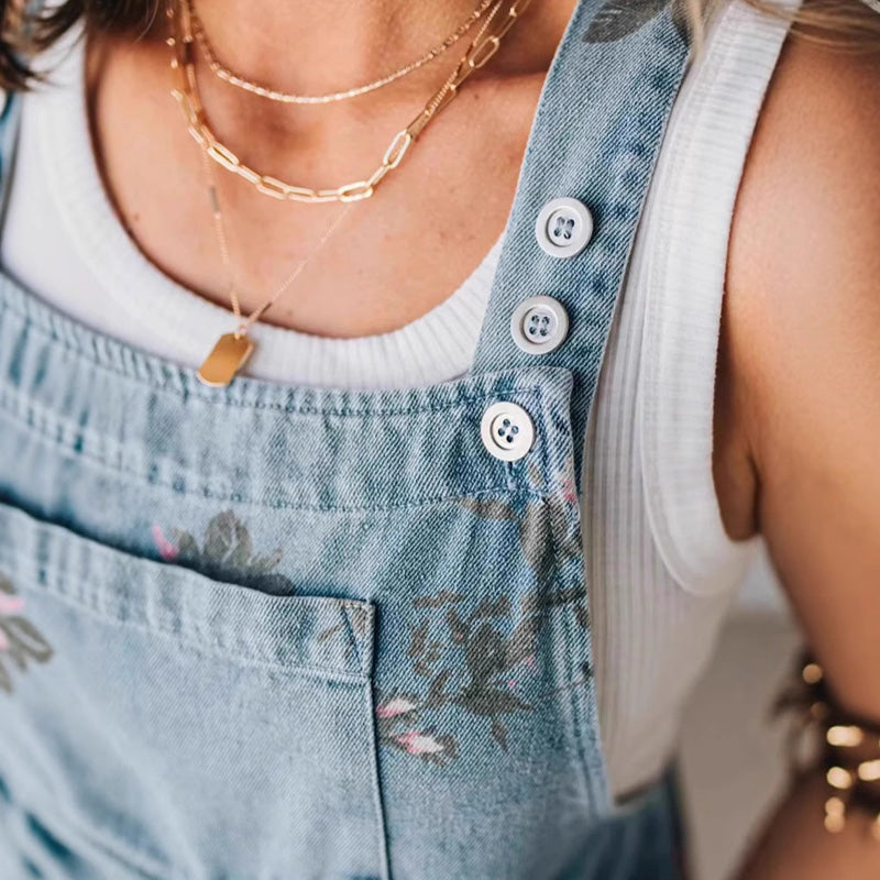🌸2025 New Fashion🌸 Vintage Floral Printed Denim Jumpsuit