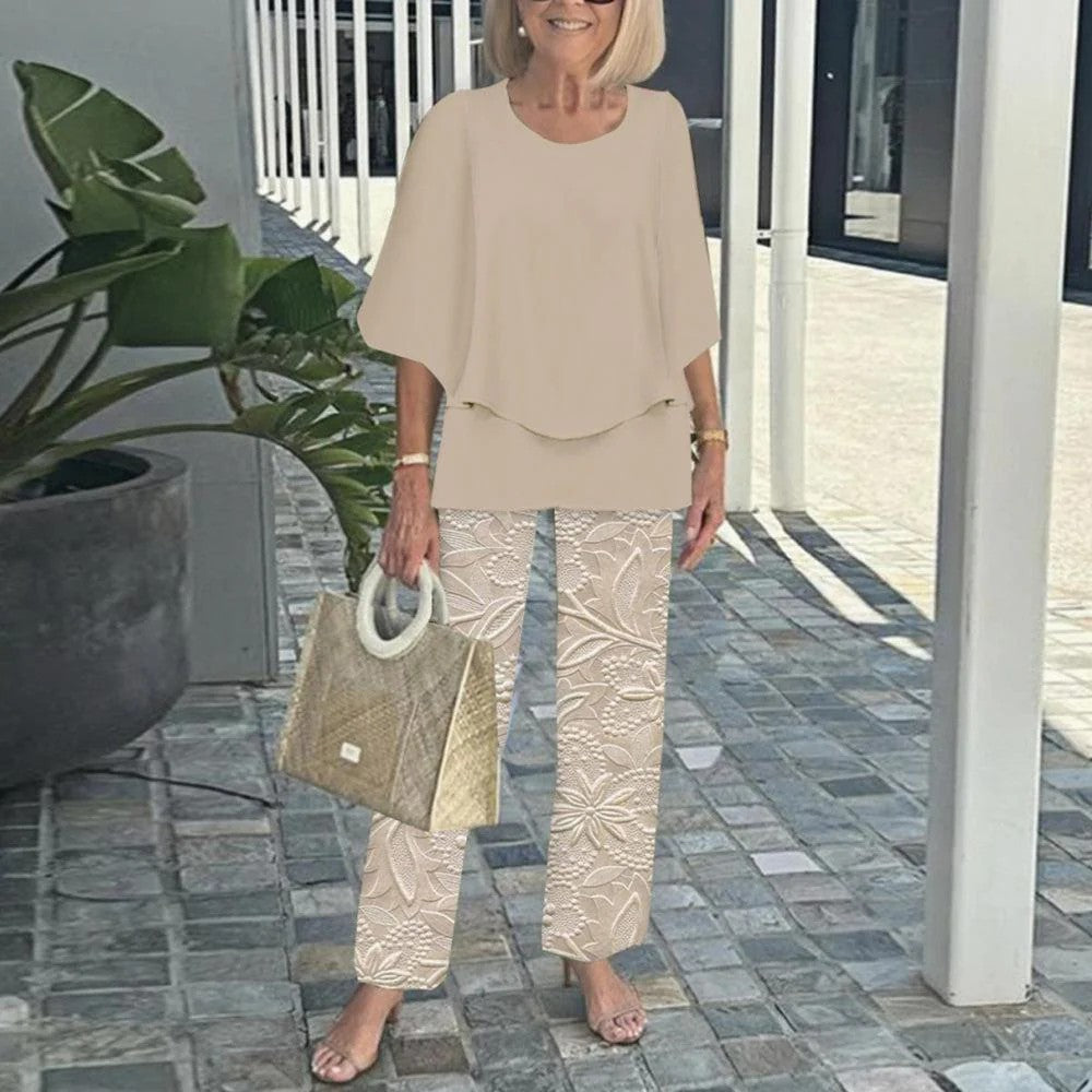 🌞Summer Sale 50% OFF🥰Women’s Casual Round Neck Half Sleeve Top Printed Pants Two Piece Set