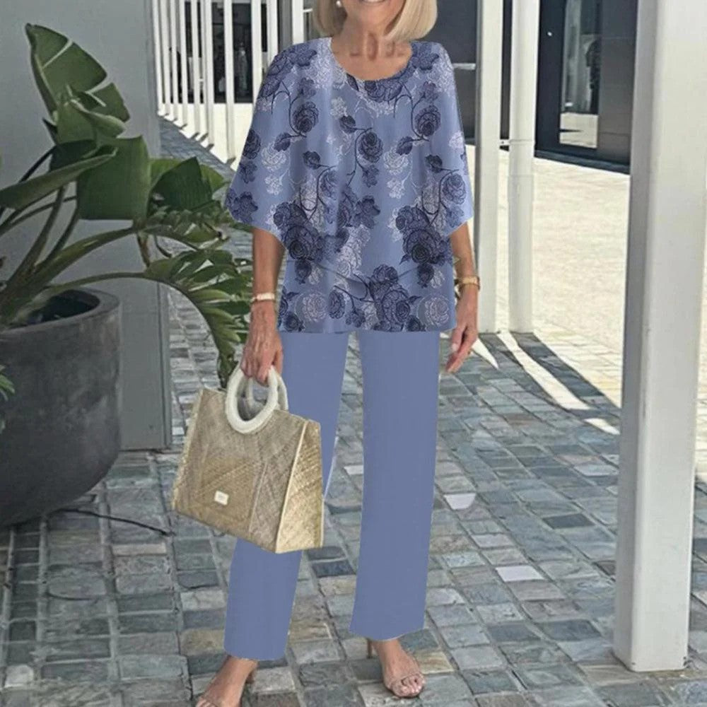 🌞Summer Sale 50% OFF🥰Women’s Casual Round Neck Half Sleeve Top Printed Pants Two Piece Set