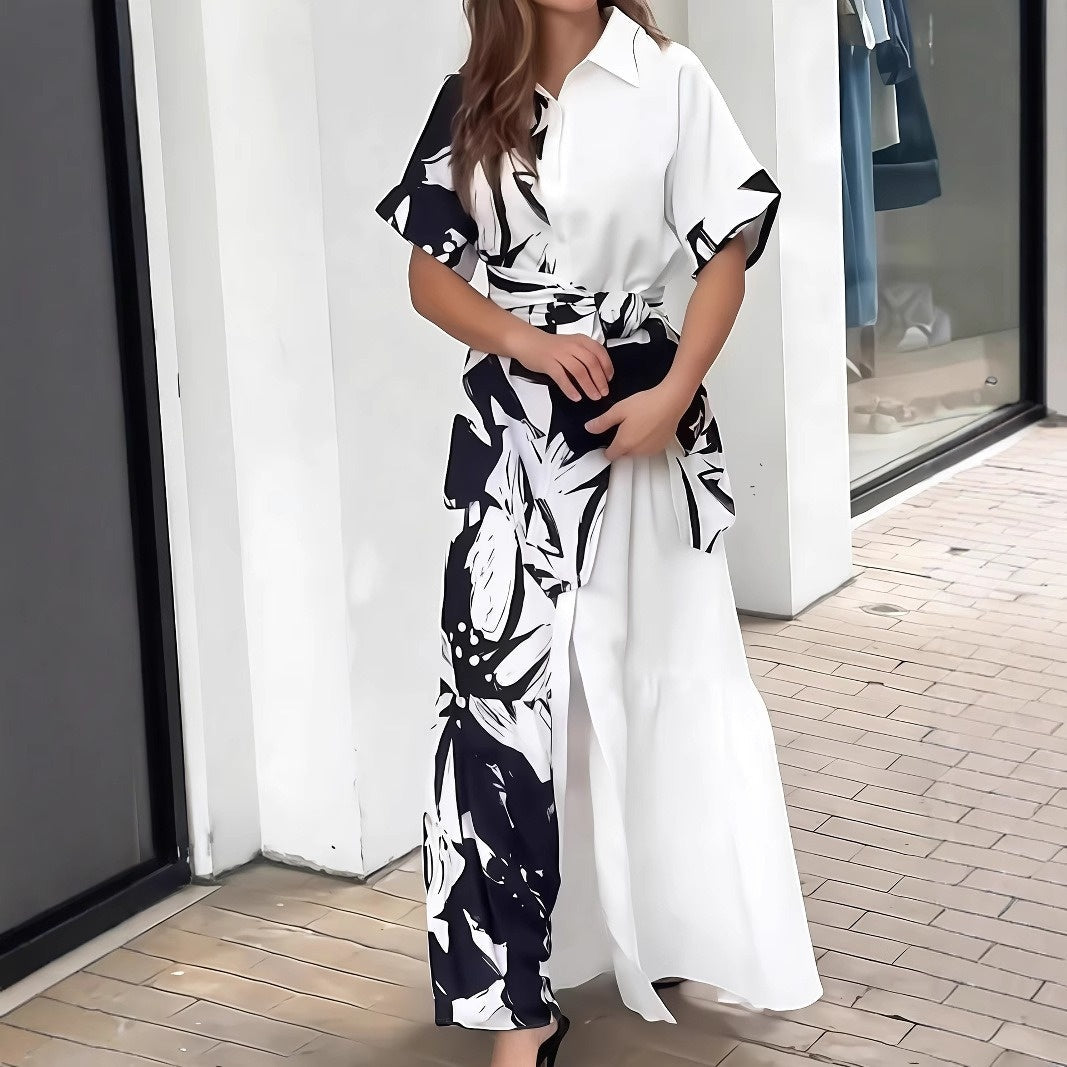 Women's Printed Color-Block Shirt Dress
