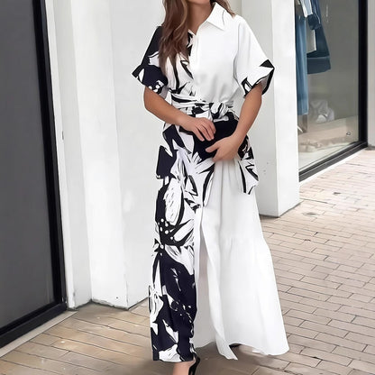 Women's Printed Color-Block Shirt Dress