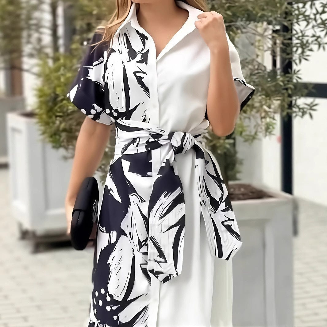 Women's Printed Color-Block Shirt Dress