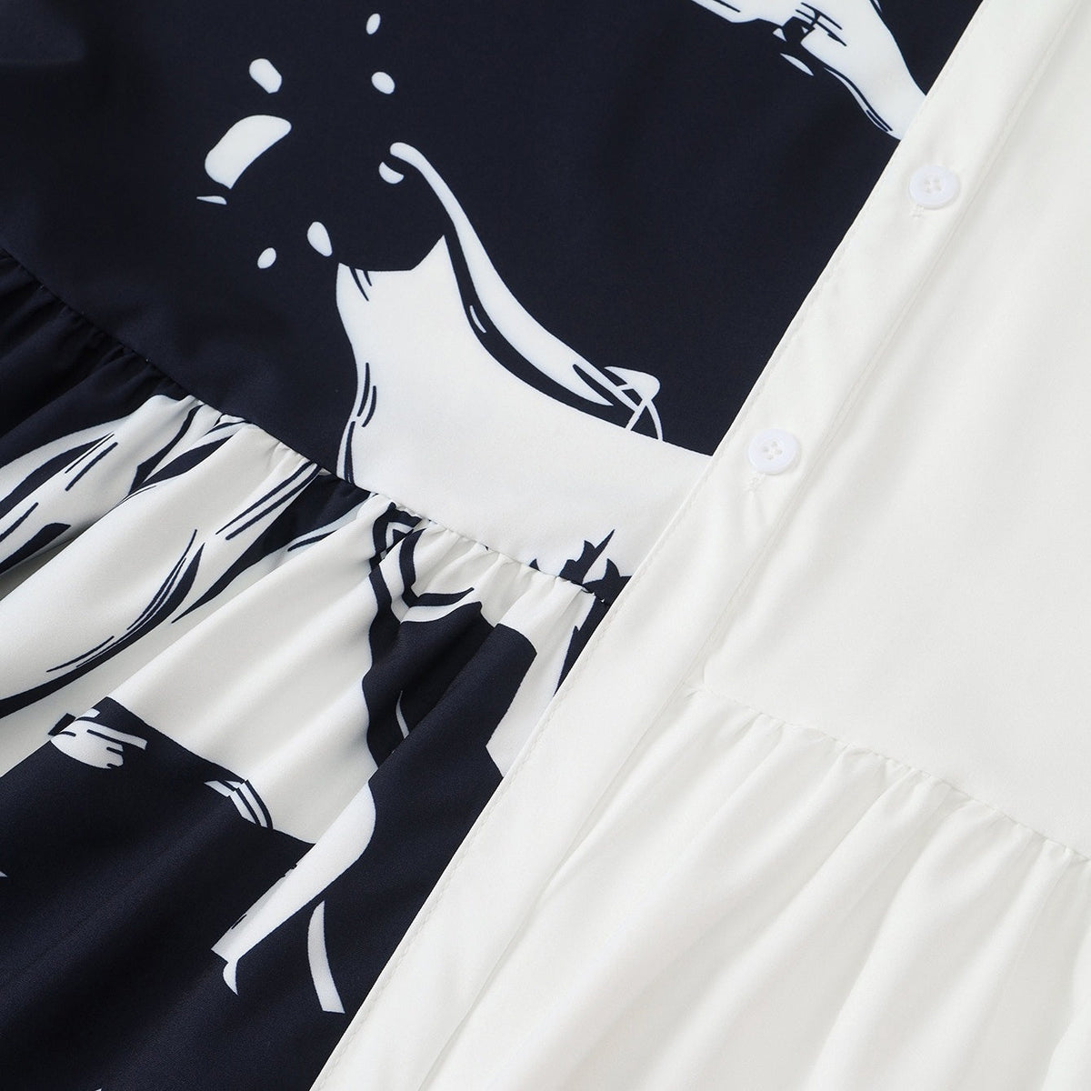 Women's Printed Color-Block Shirt Dress