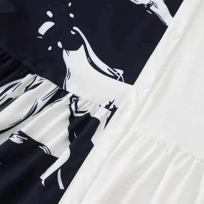 Women's Printed Color-Block Shirt Dress